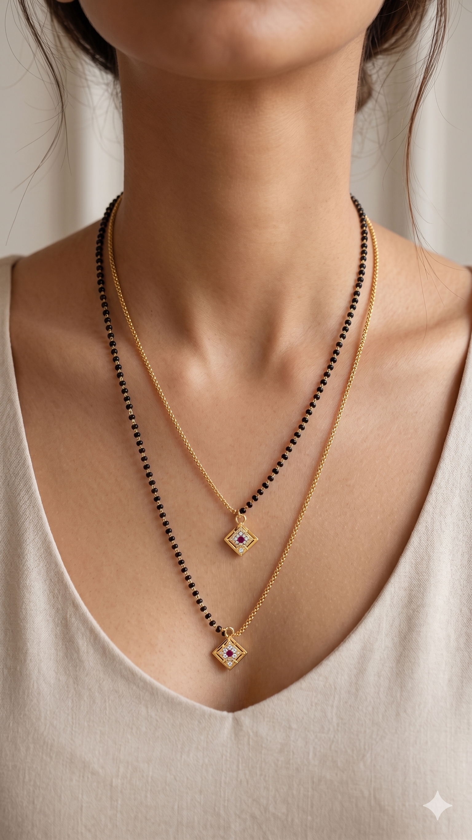 Elegant Dual Layer Diamond Shape Mangalsutra Necklace Secondary image