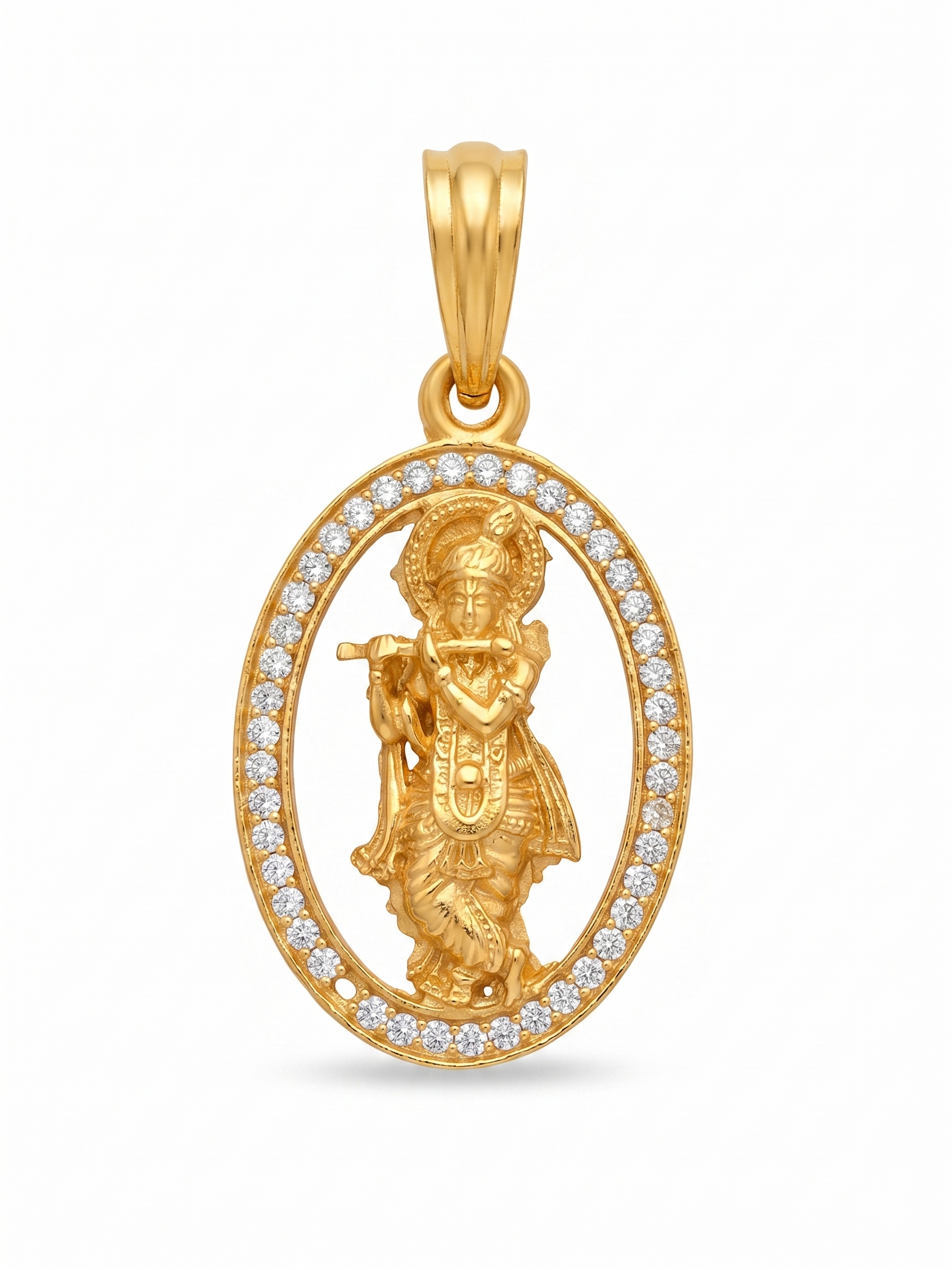Divine Lord Krishna Oval Gold Pendant Main image