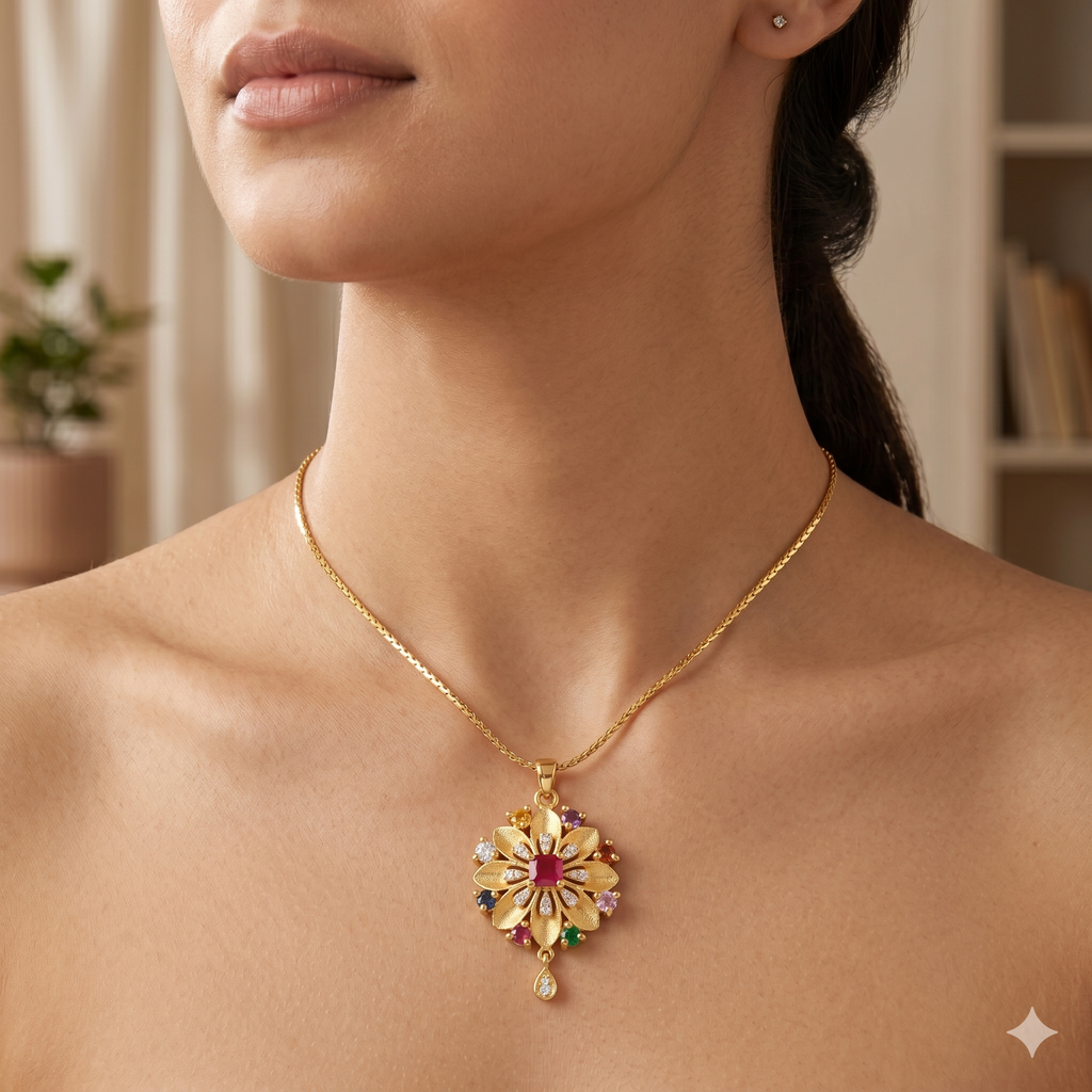 Royal Floral Multicolor Pendant Necklace