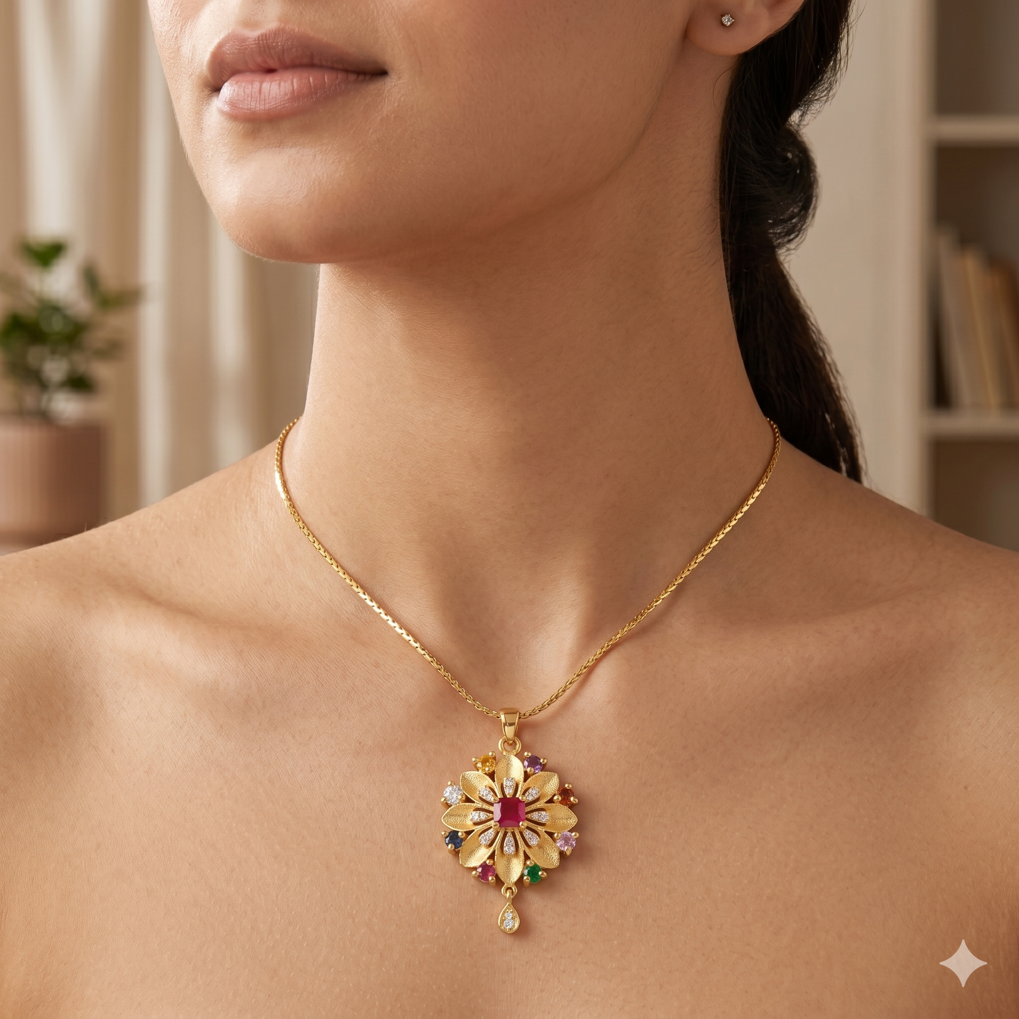 Royal Floral Multicolor Pendant Necklace
