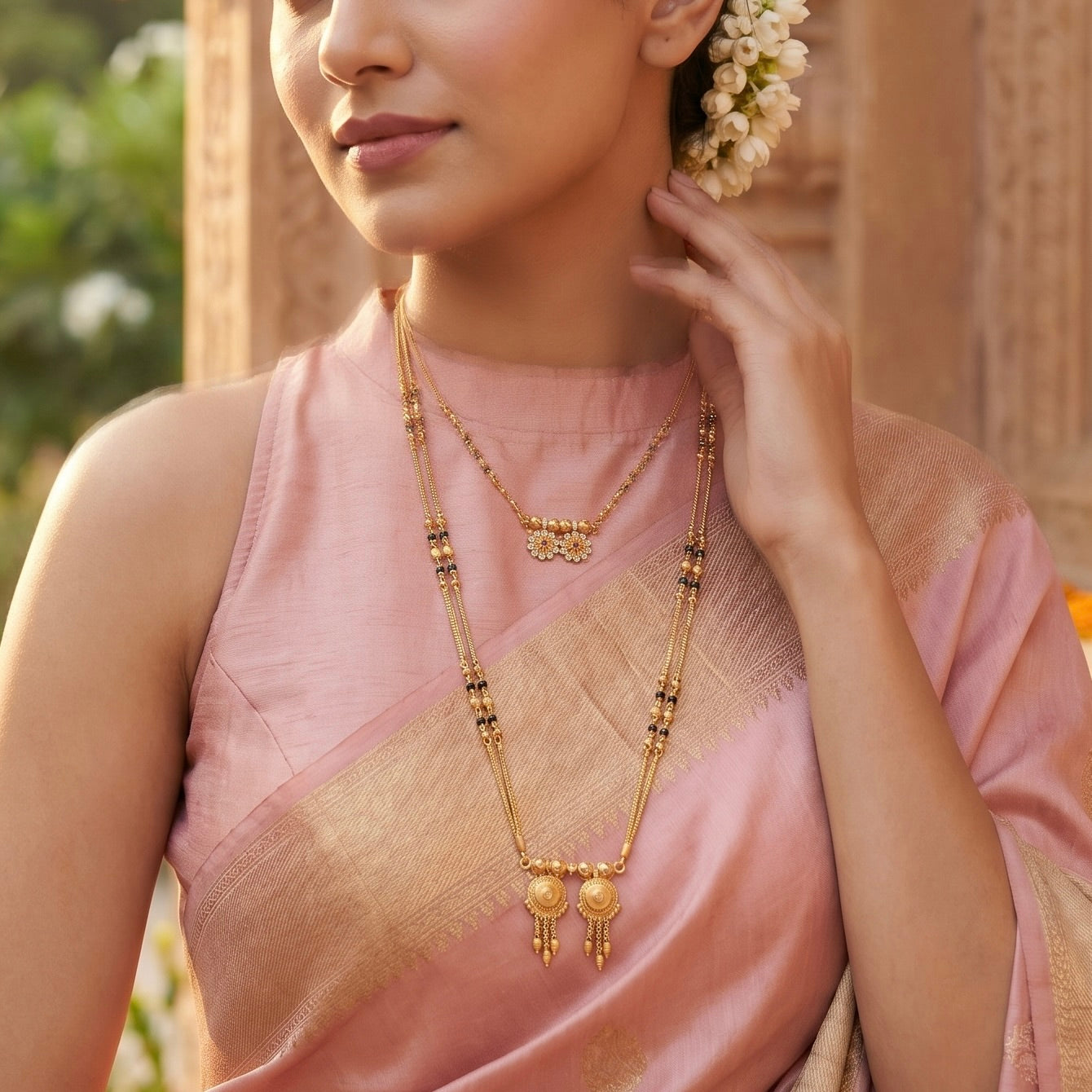 Royal Dual Elegance Mangalsutra Combo – 24K Gold Plated Set Secondary image
