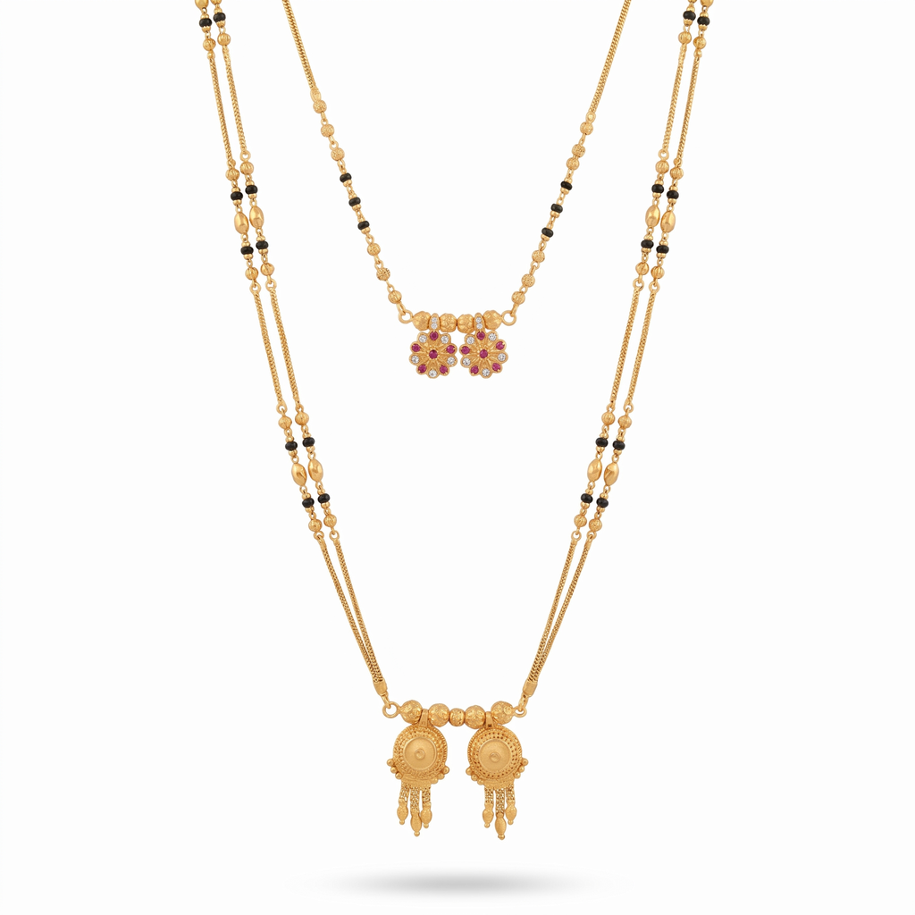 Royal Dual Elegance Mangalsutra Combo – 24K Gold Plated Set