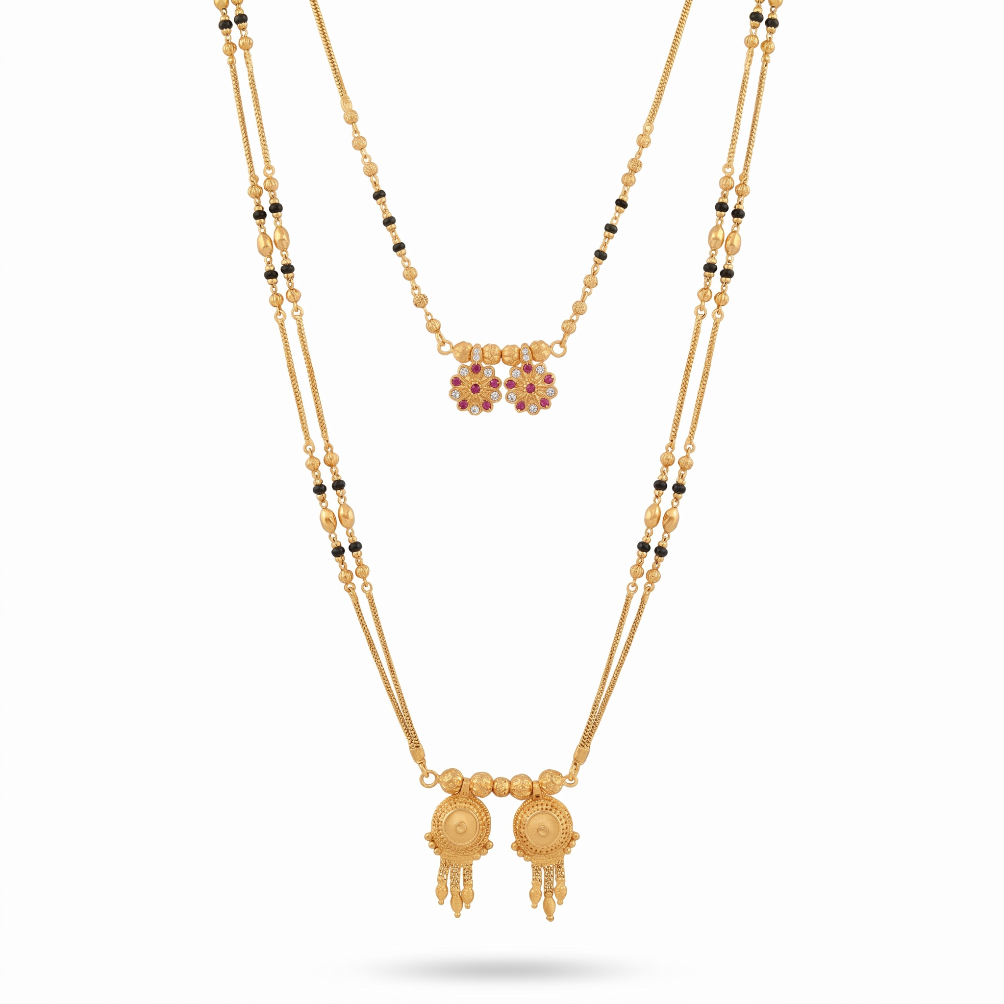 Royal Dual Elegance Mangalsutra Combo – 24K Gold Plated Set