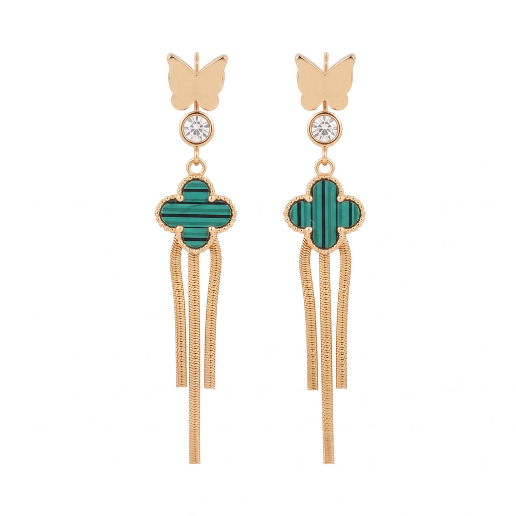 Emerald Butterfly Clover Cascade Earrings