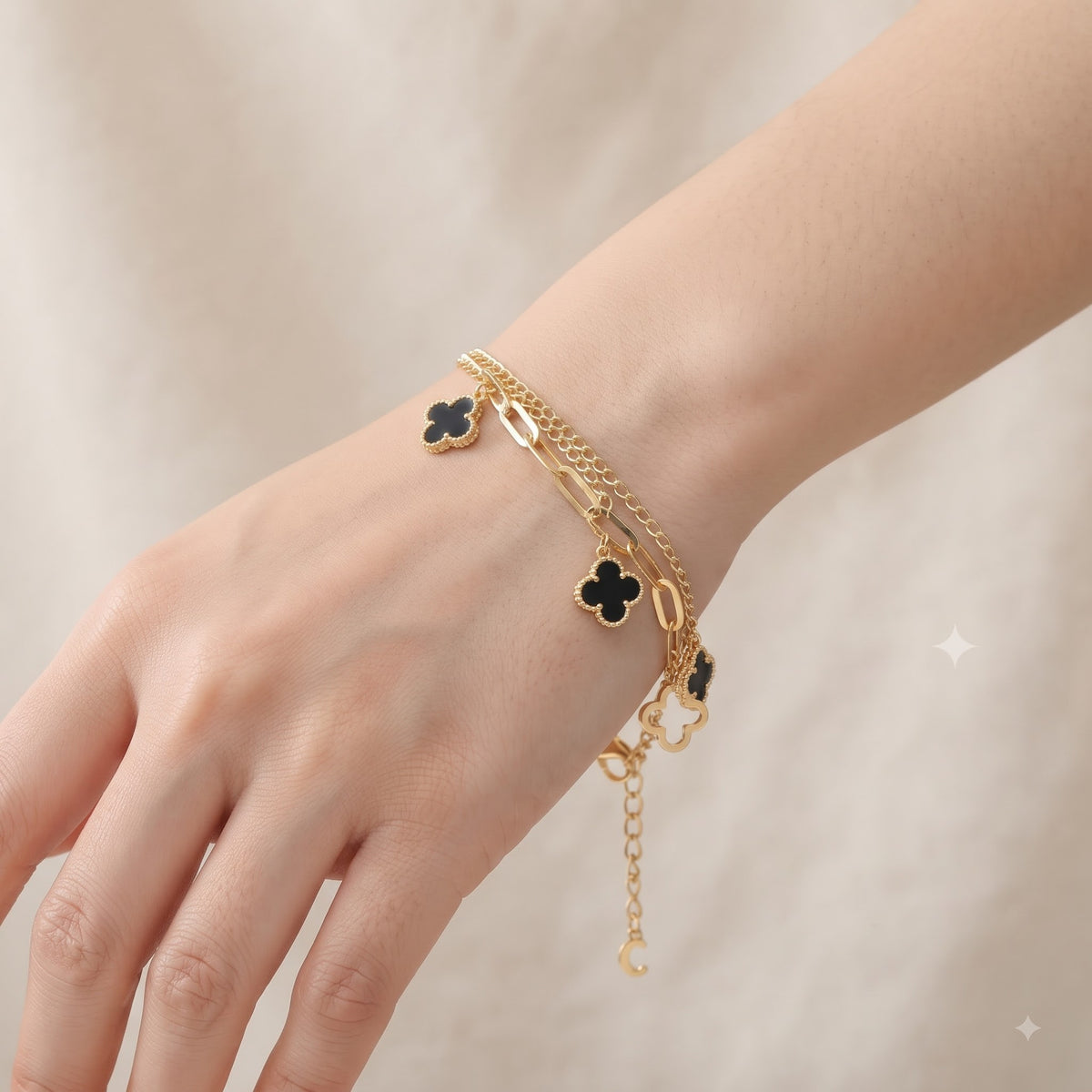 Midnight Clover Charm Bracelet