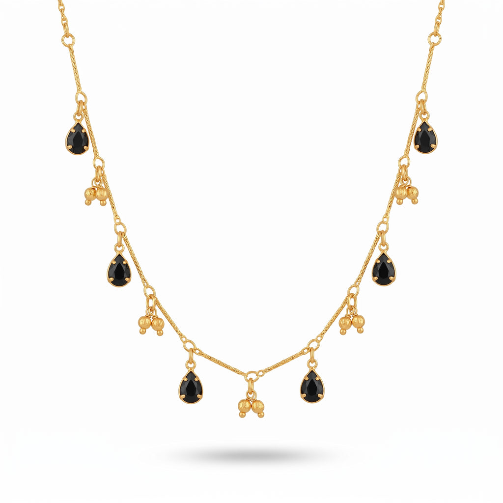 Black Teardrop Charm Layered Chain Necklace