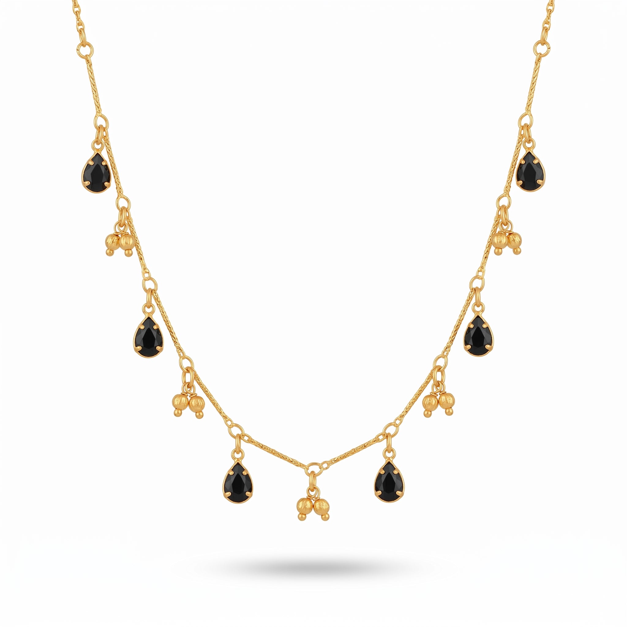 Black Teardrop Charm Layered Chain Necklace