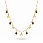 Black Teardrop Charm Layered Chain Necklace