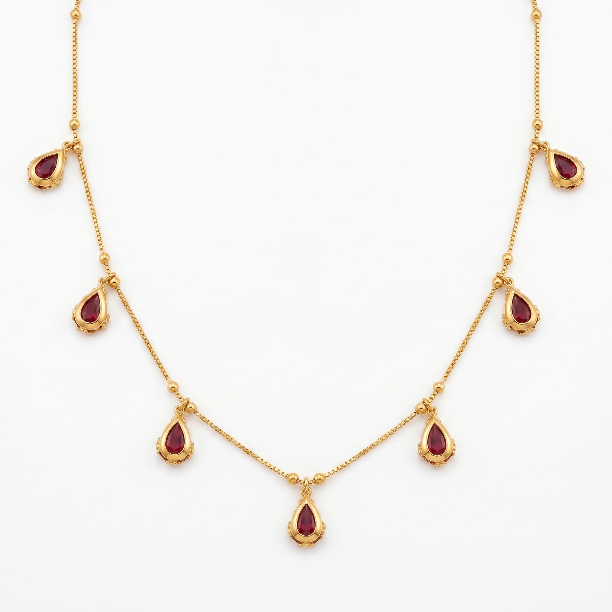 Ruby Teardrop Charm Chain Necklace
