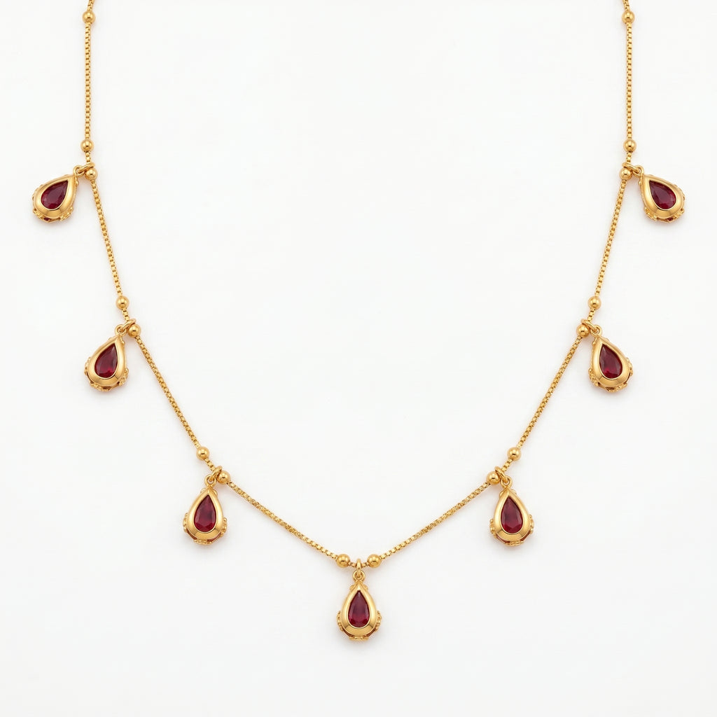 Ruby Teardrop Charm Chain Necklace