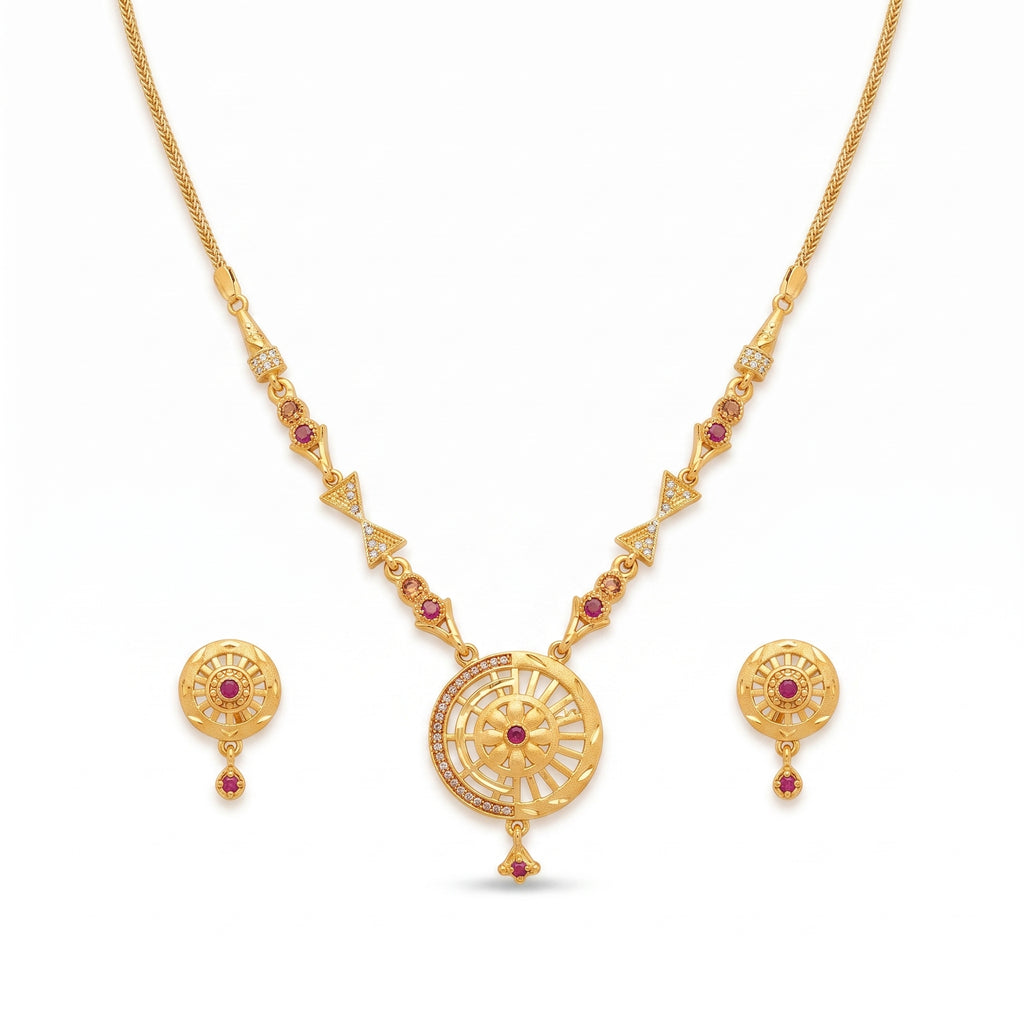 Ruby Heritage Wheel Pendant Necklace Set