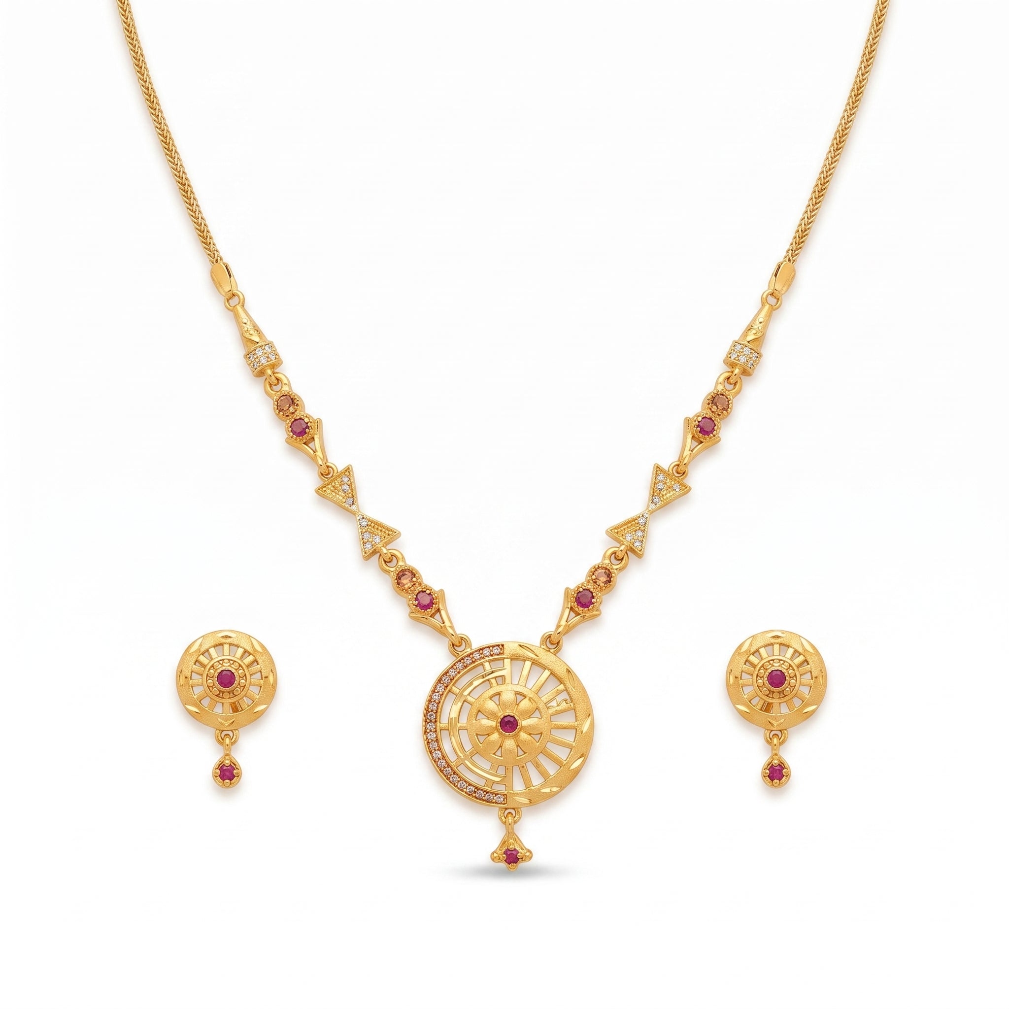 Ruby Heritage Wheel Pendant Necklace Set