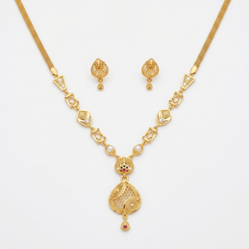 Pearl & Filigree Teardrop Pendant Necklace