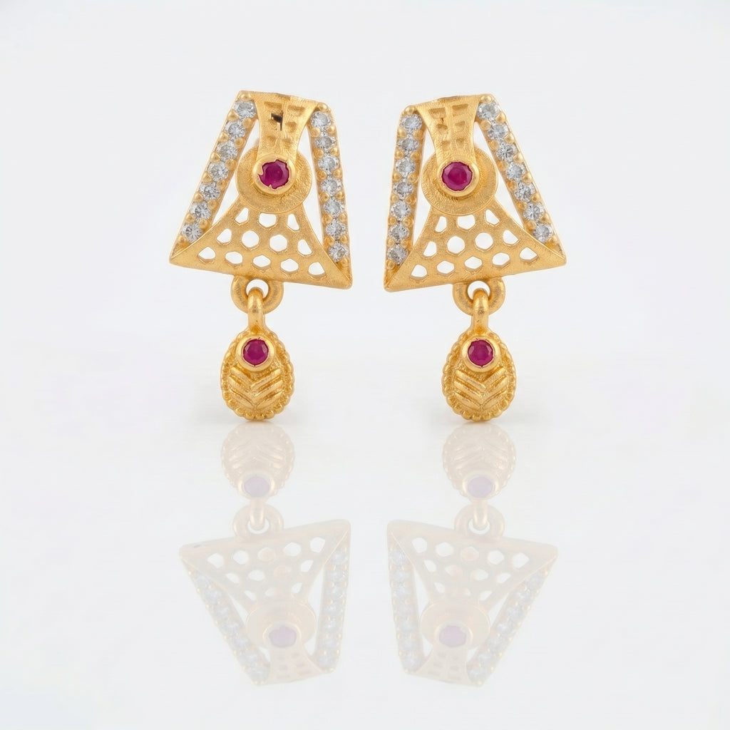 Ruby Triangle Designer Drop Earrings