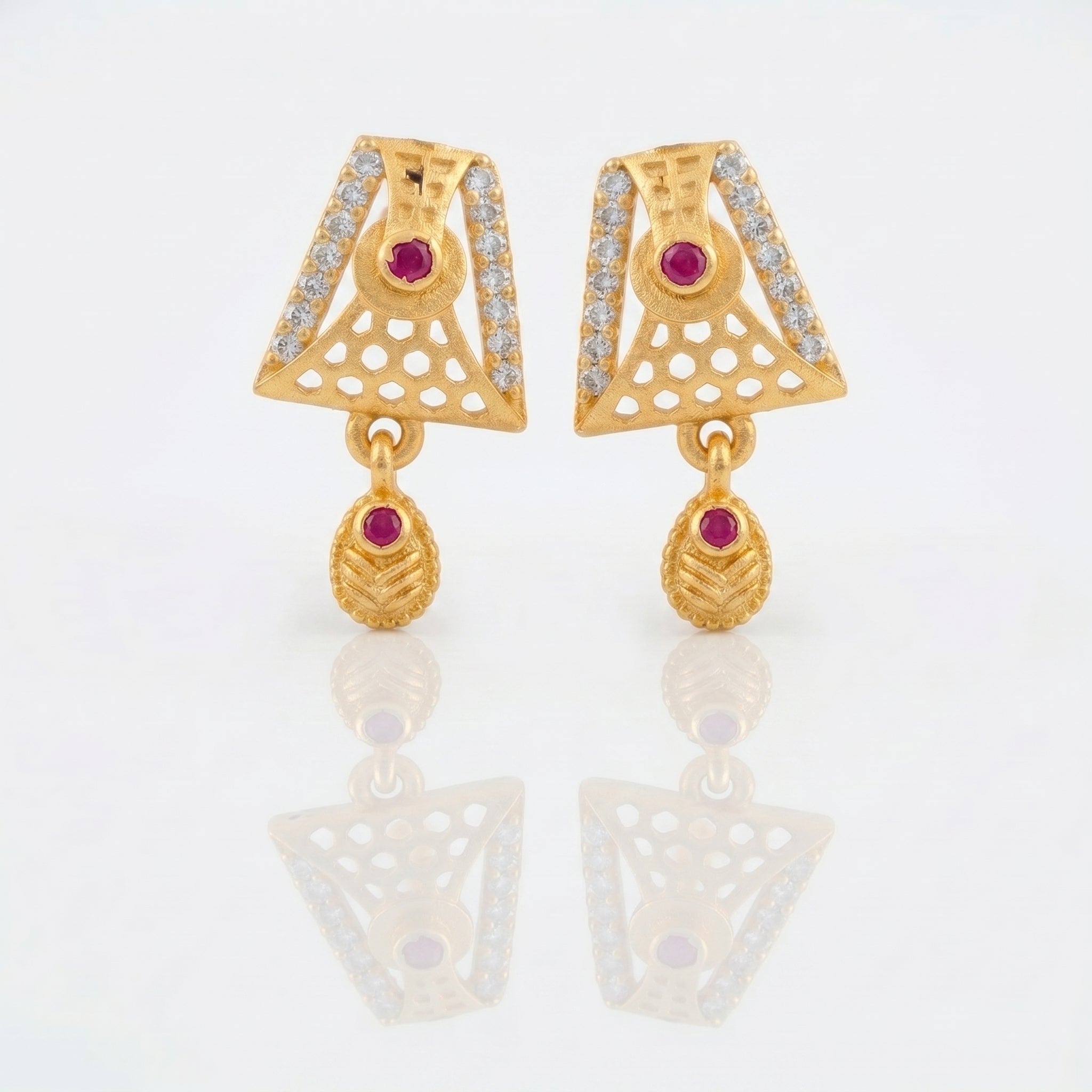 Ruby Triangle Designer Drop Earrings