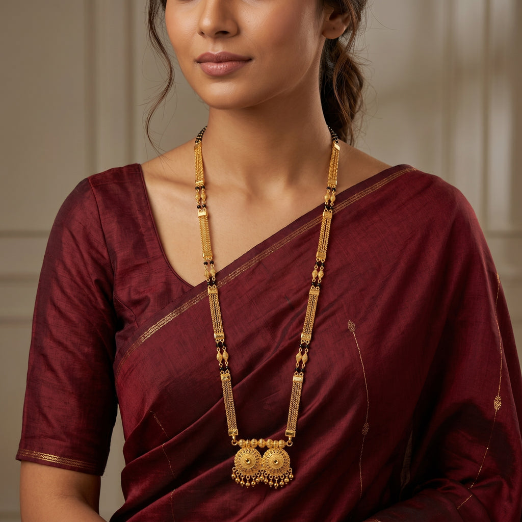 Aarvika Royale Long Mangalsutra – Premium 24K Gold Plated Traditional Necklace