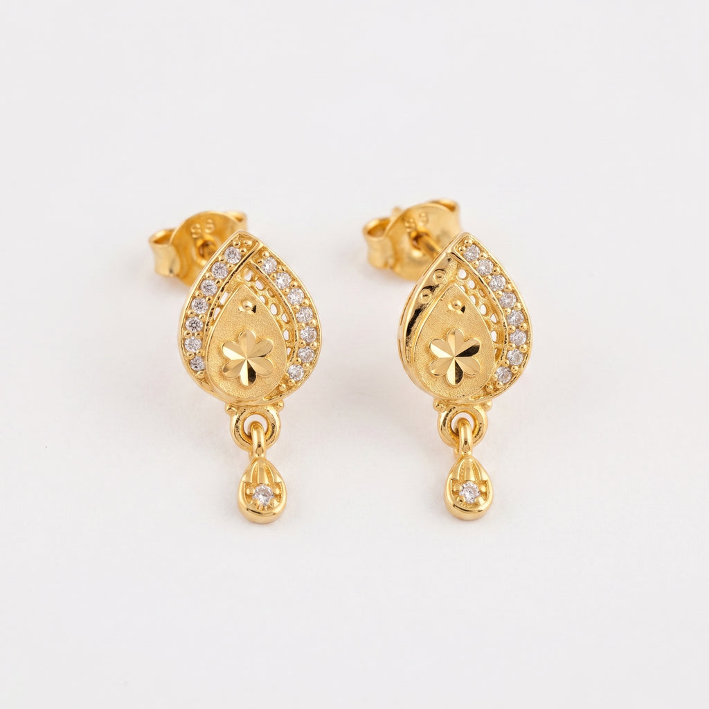 Golden Charm Floral Drop Studs