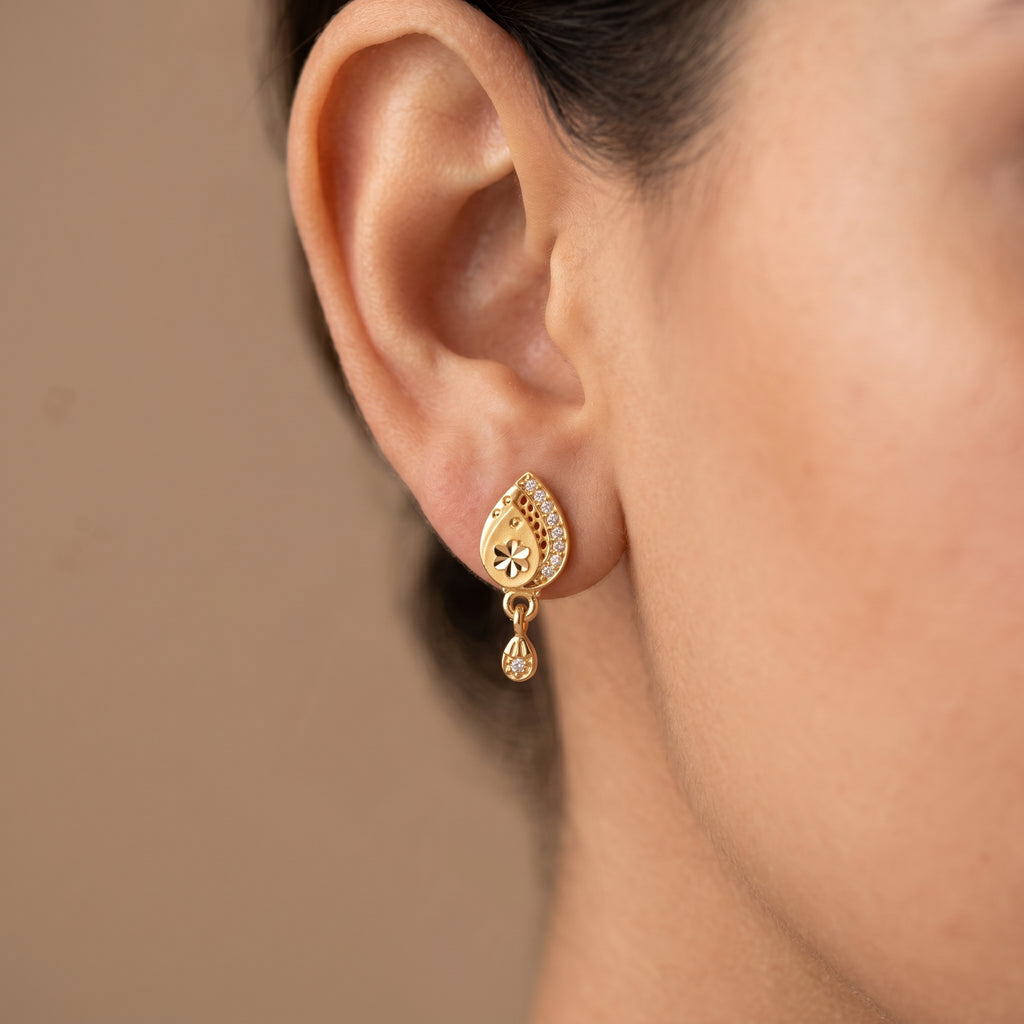 Golden Charm Floral Drop Studs