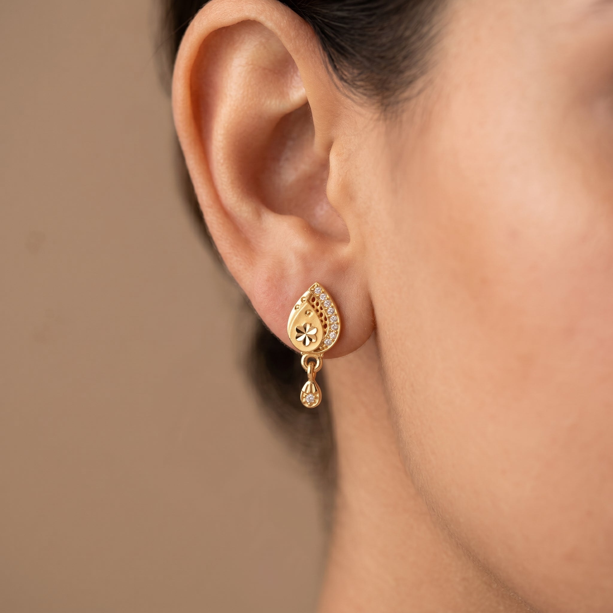 Golden Charm Floral Drop Studs