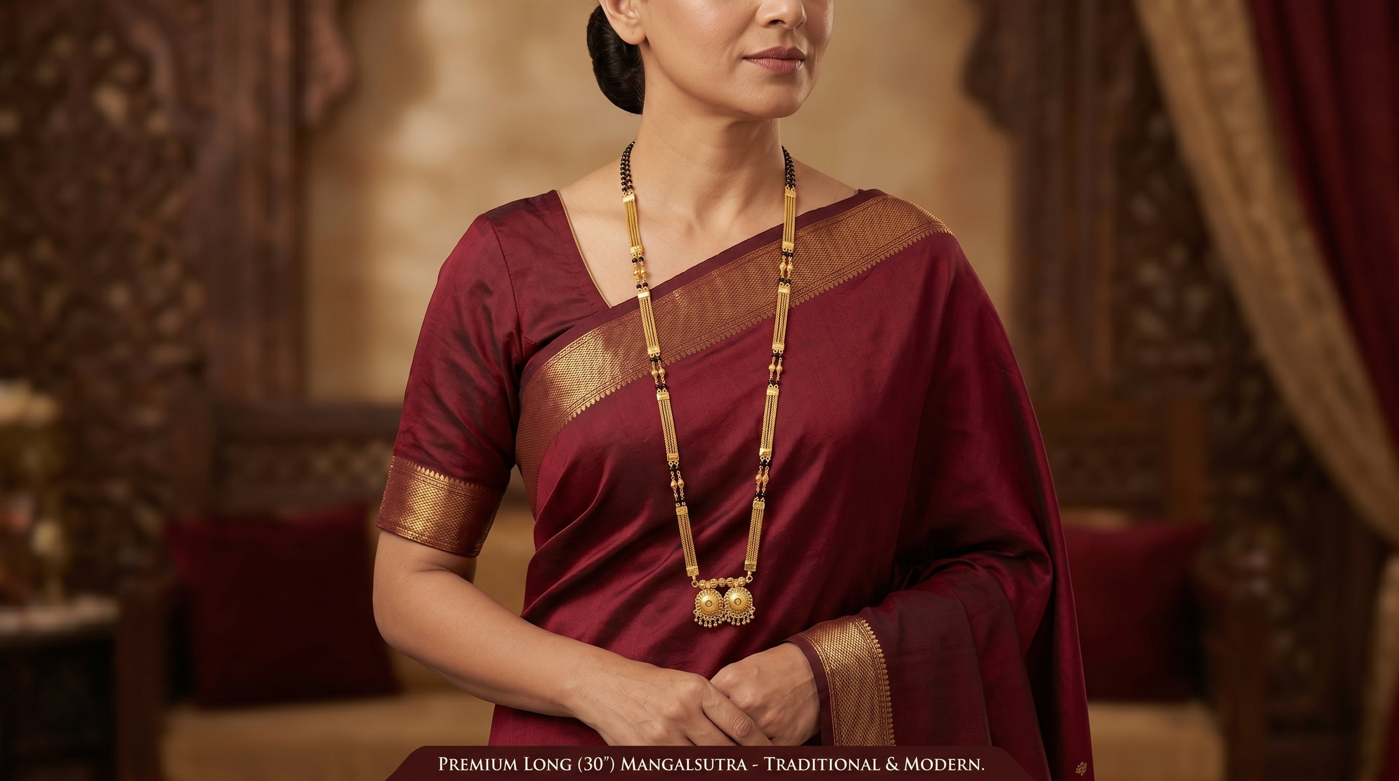 Aarvika Royale Long Mangalsutra – Premium 24K Gold Plated Traditional Necklace