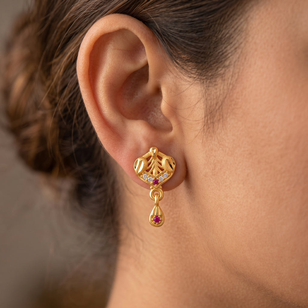 Royal Ruby Leaf Drop Earrings