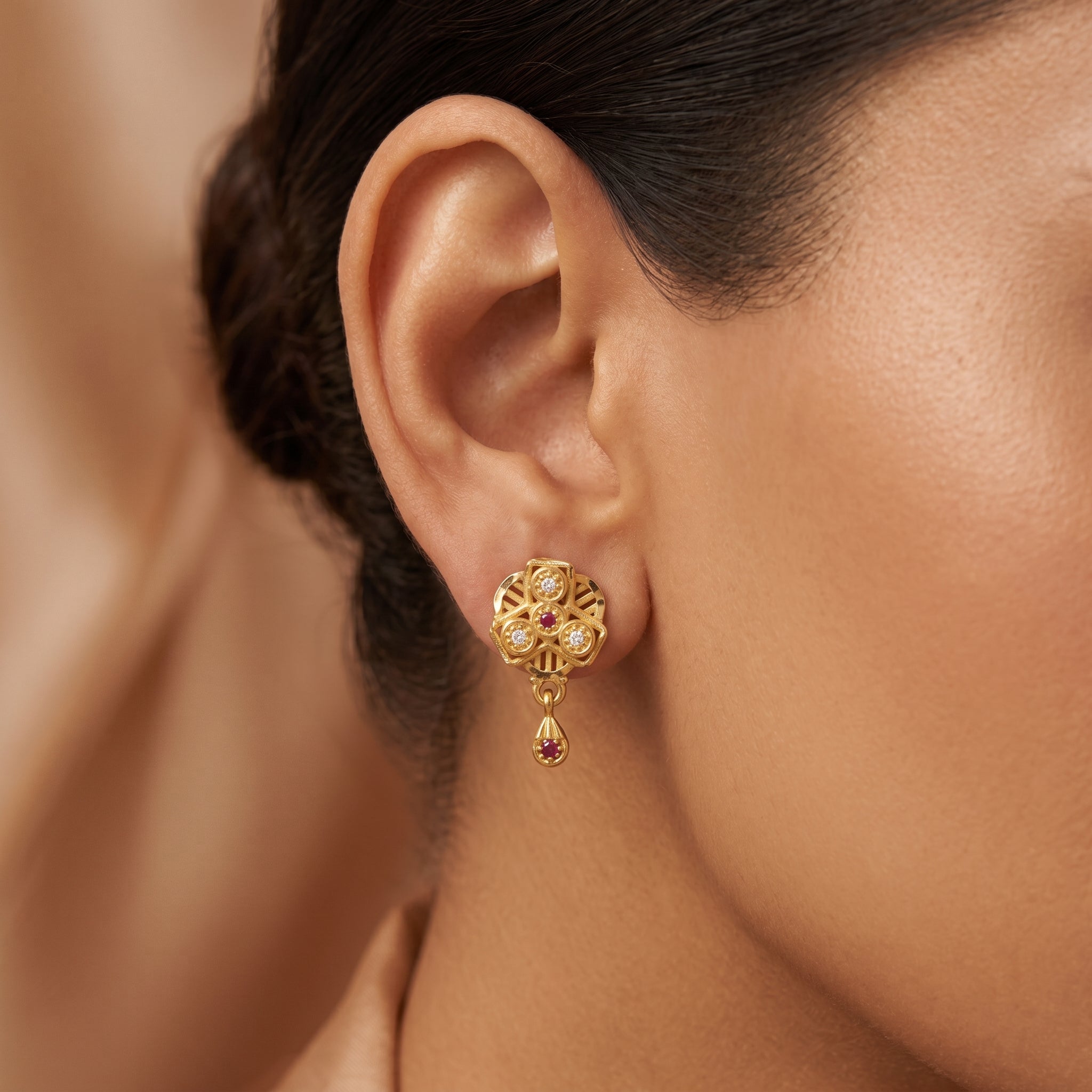 Ruby Blossom Designer Drop Earrings Secondary image