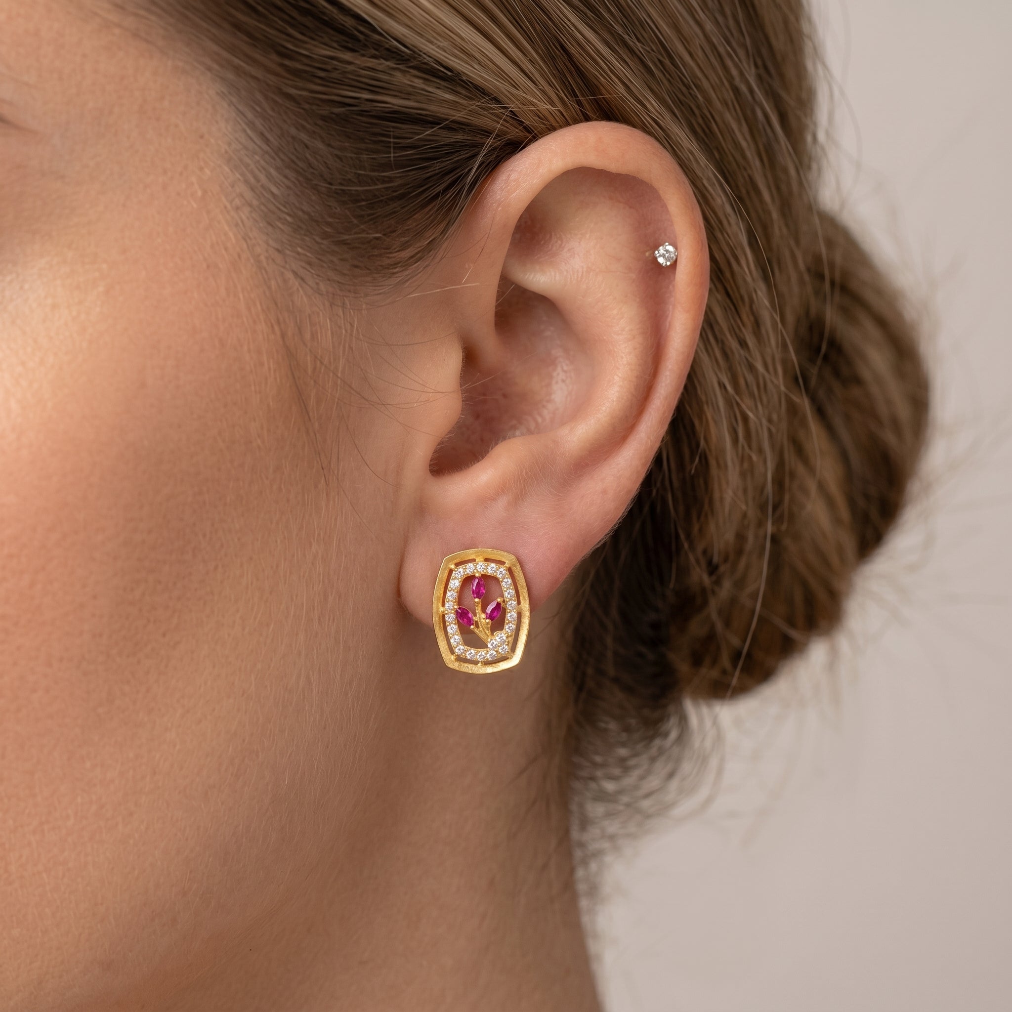 Ruby Floral Frame Stud Earrings