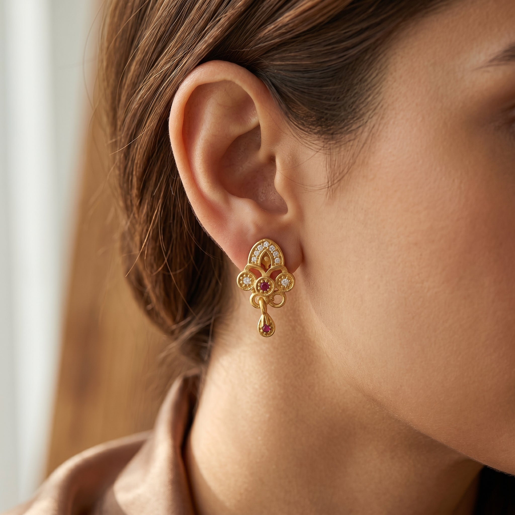 Ruby Bloom Floral Drop Earrings