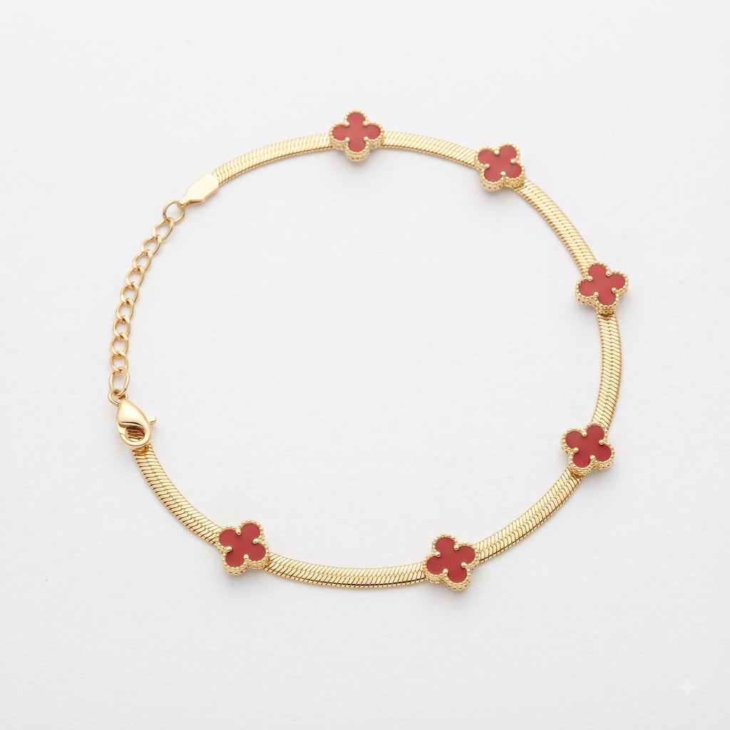 Ruby Clover Chain Bracelet