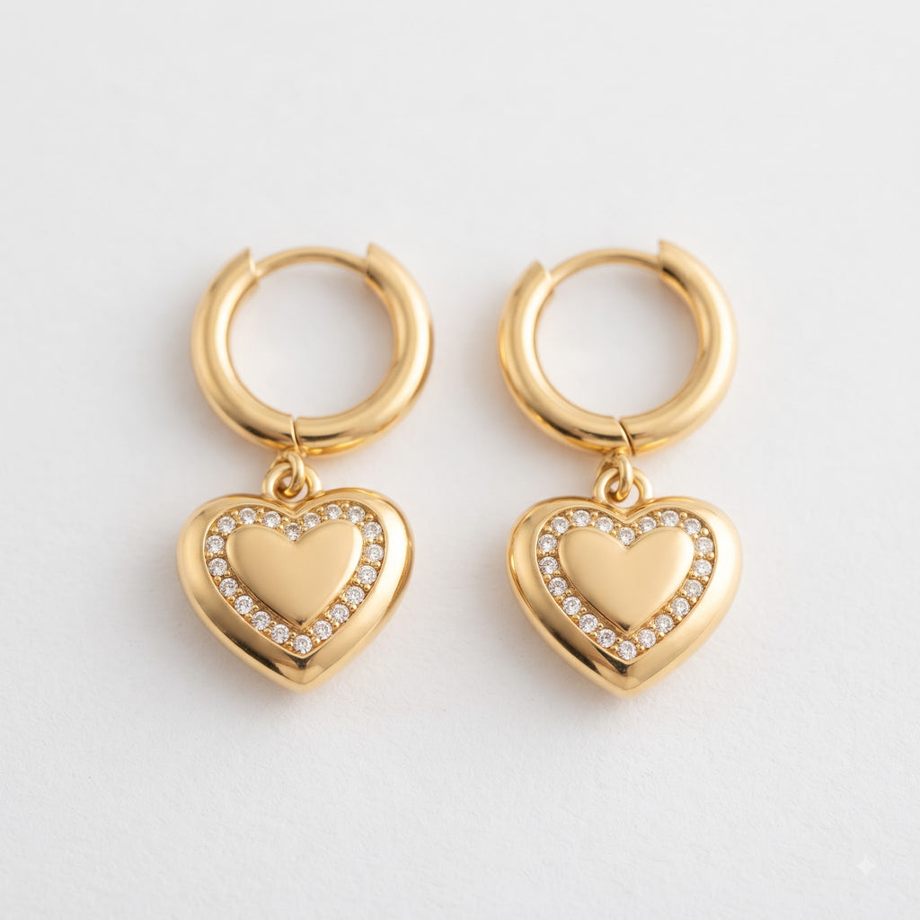 Crystal Heart Halo Huggie Earrings