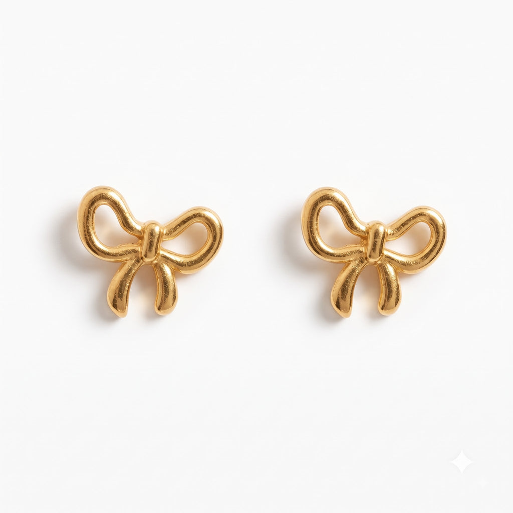 Golden Bow Knot Stud Earrings