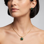 Emerald Green Stone Gold-Tone Necklace Set