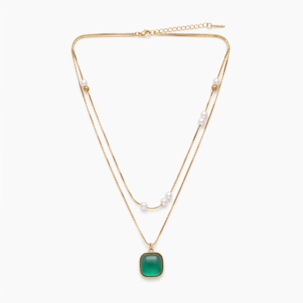 Emerald Pearl Layered Necklace