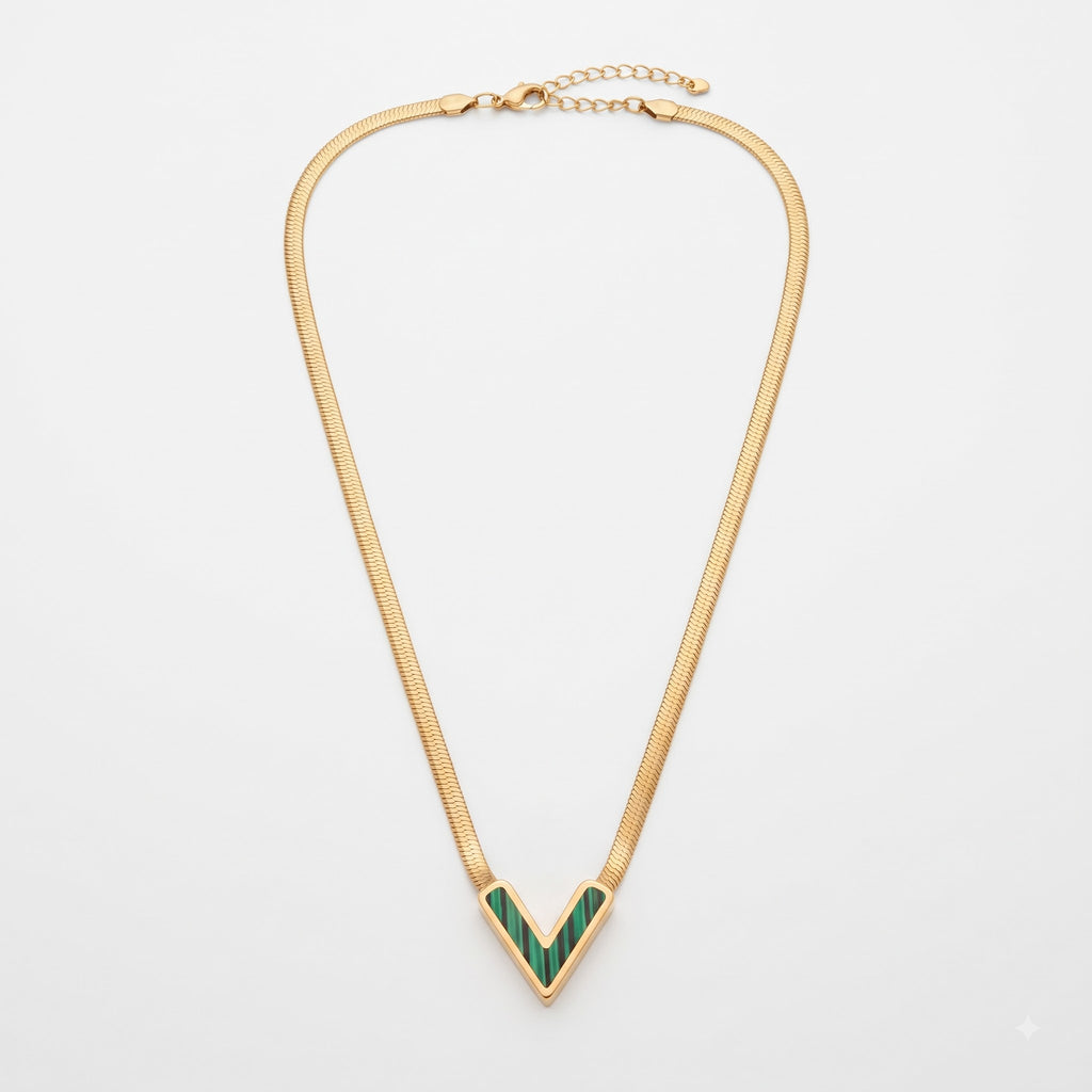Emerald V-Shape Herringbone Necklace