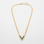 Emerald V-Shape Herringbone Necklace