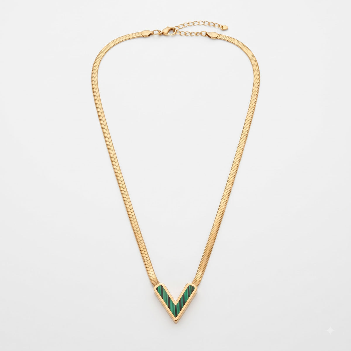 Emerald V-Shape Herringbone Necklace