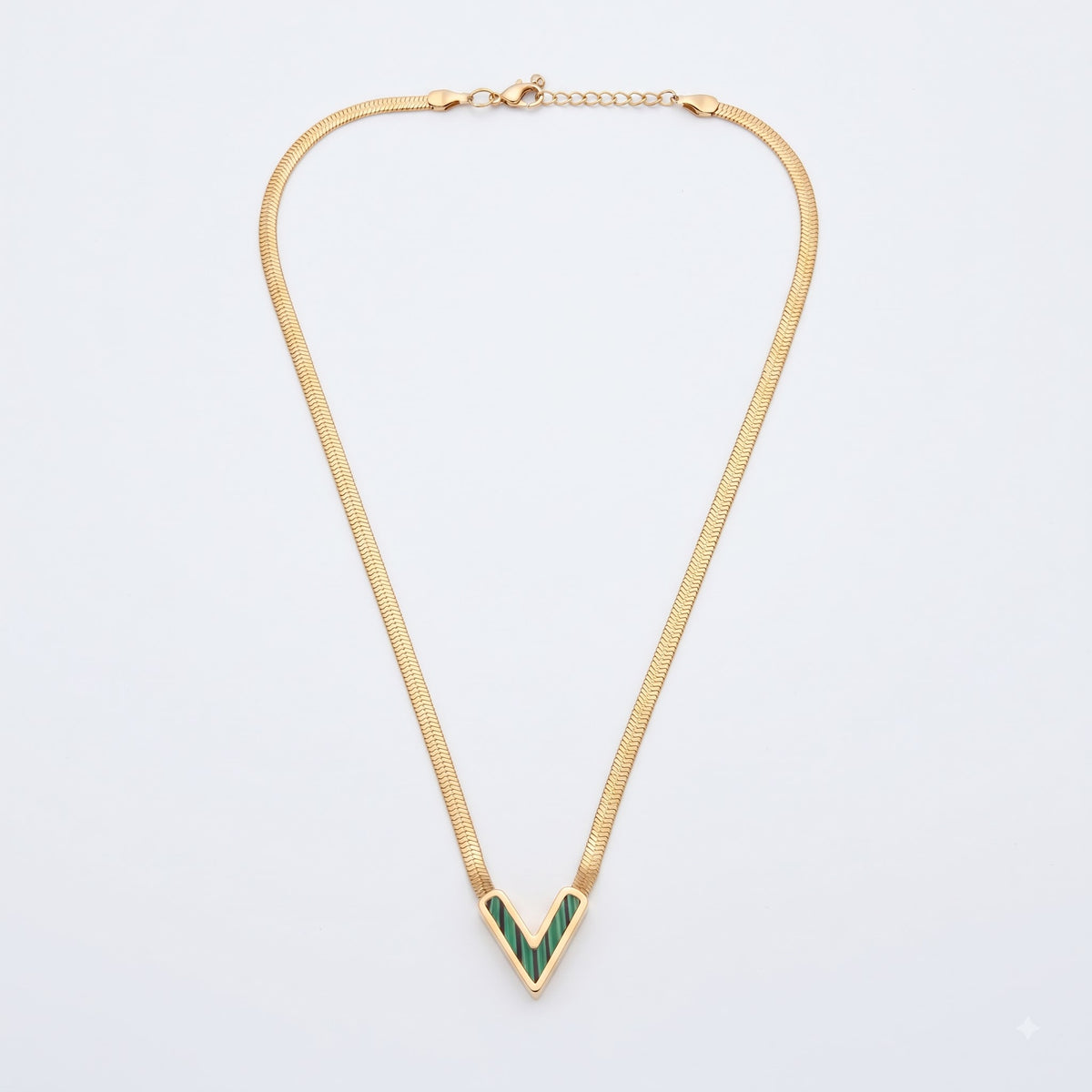 Emerald V-Shape Herringbone Necklace