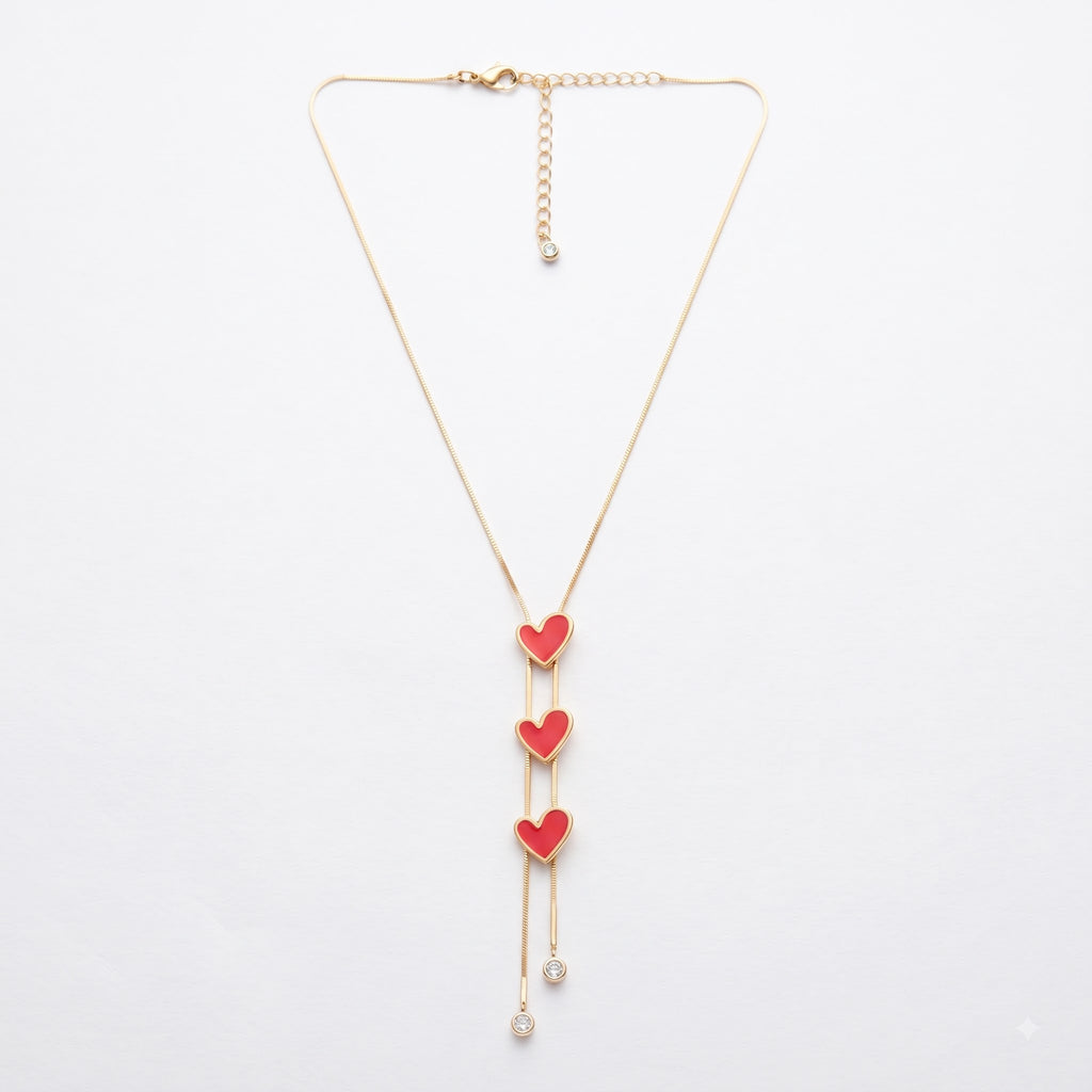 Trio Red Heart Cascade Necklace