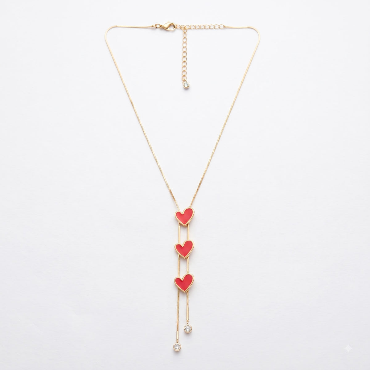 Trio Red Heart Cascade Necklace