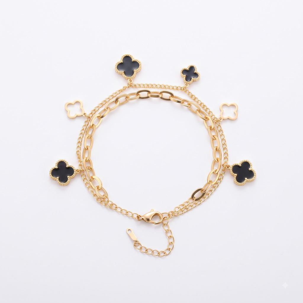 Midnight Clover Charm Bracelet