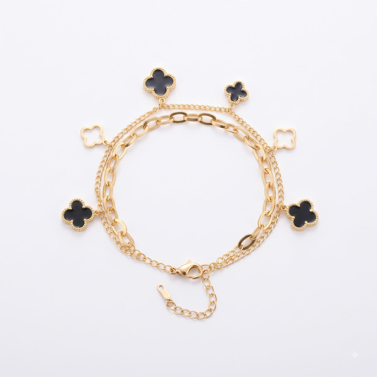 Midnight Clover Charm Bracelet