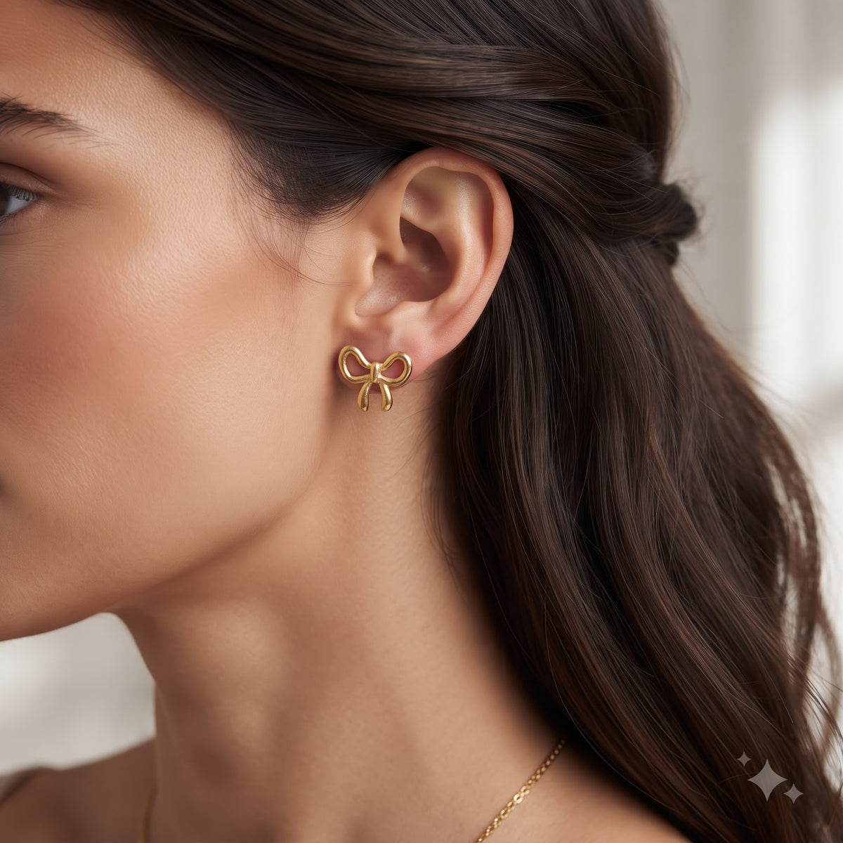 Golden Bow Knot Stud Earrings