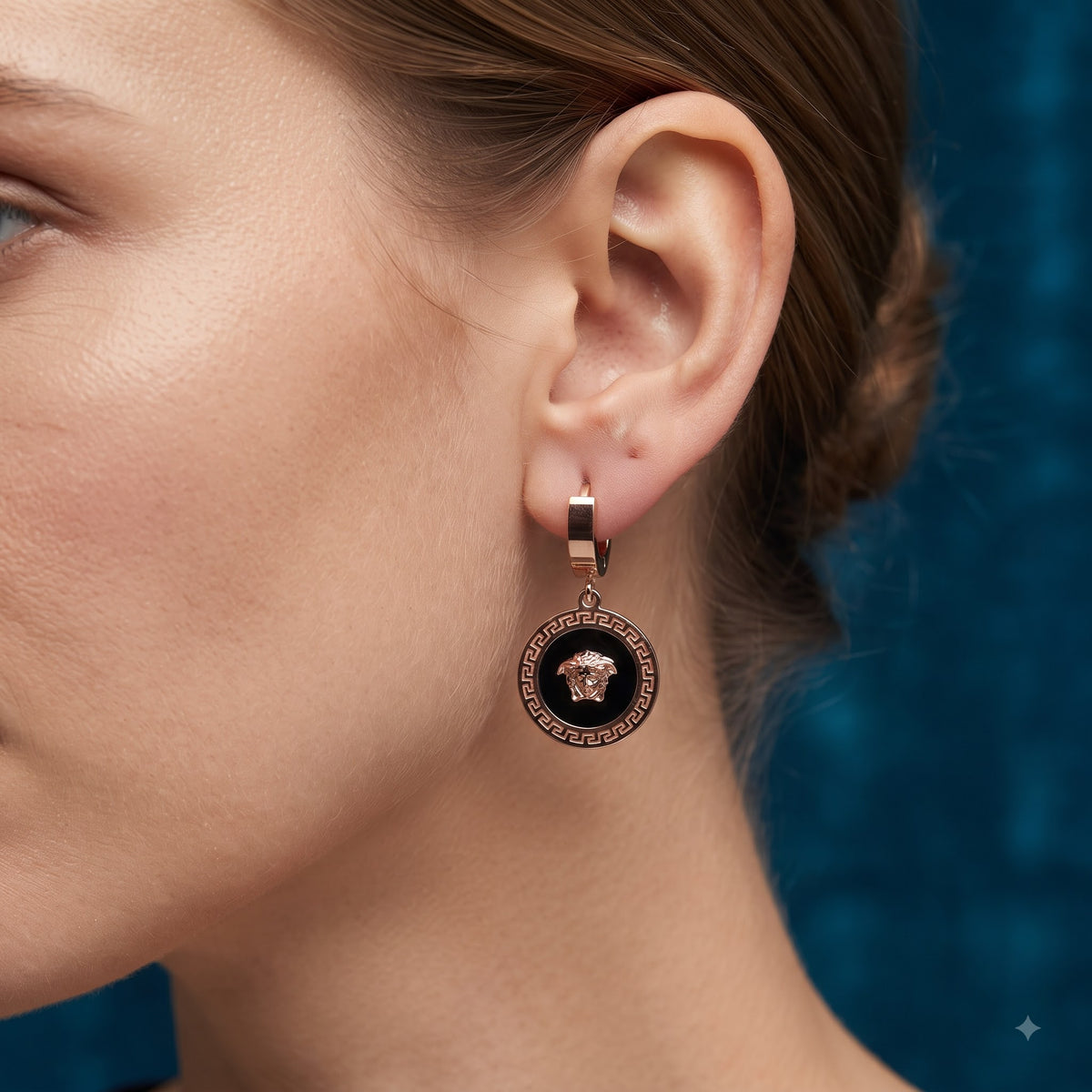 Medusa Greca Gold Drop Earrings