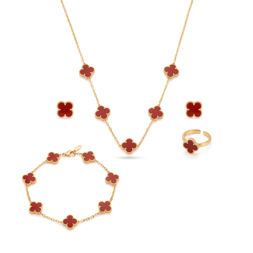 Red Clover Gold Necklace Set