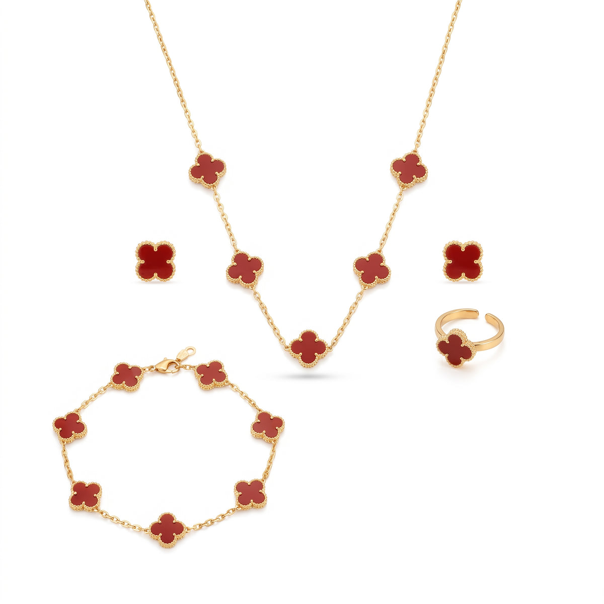 Red Clover Gold Necklace Set