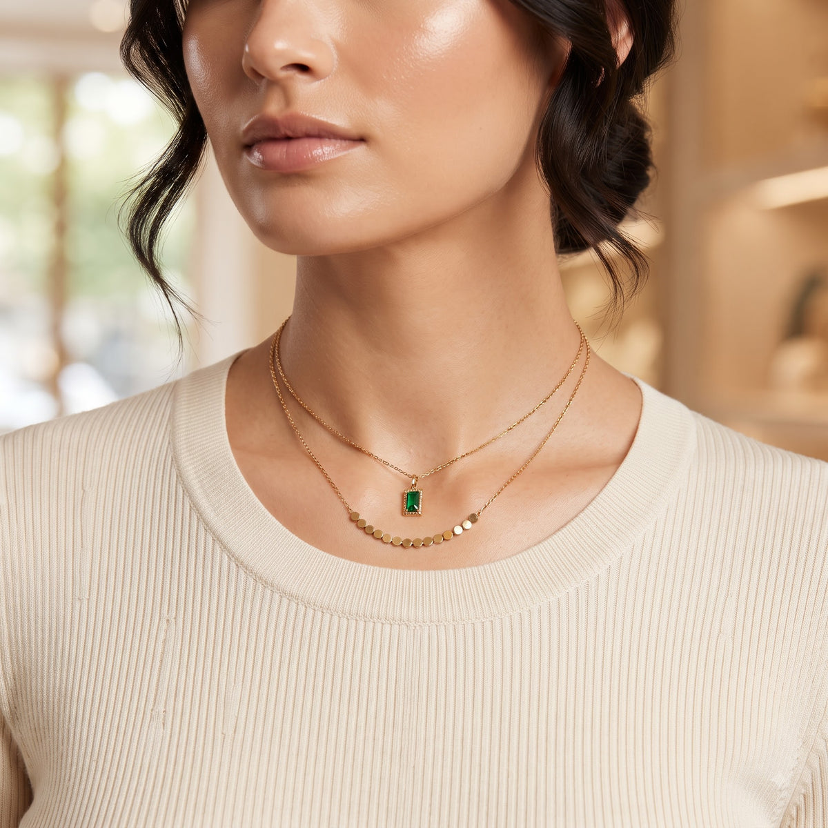 Emerald Luxe Double-Layer Necklace