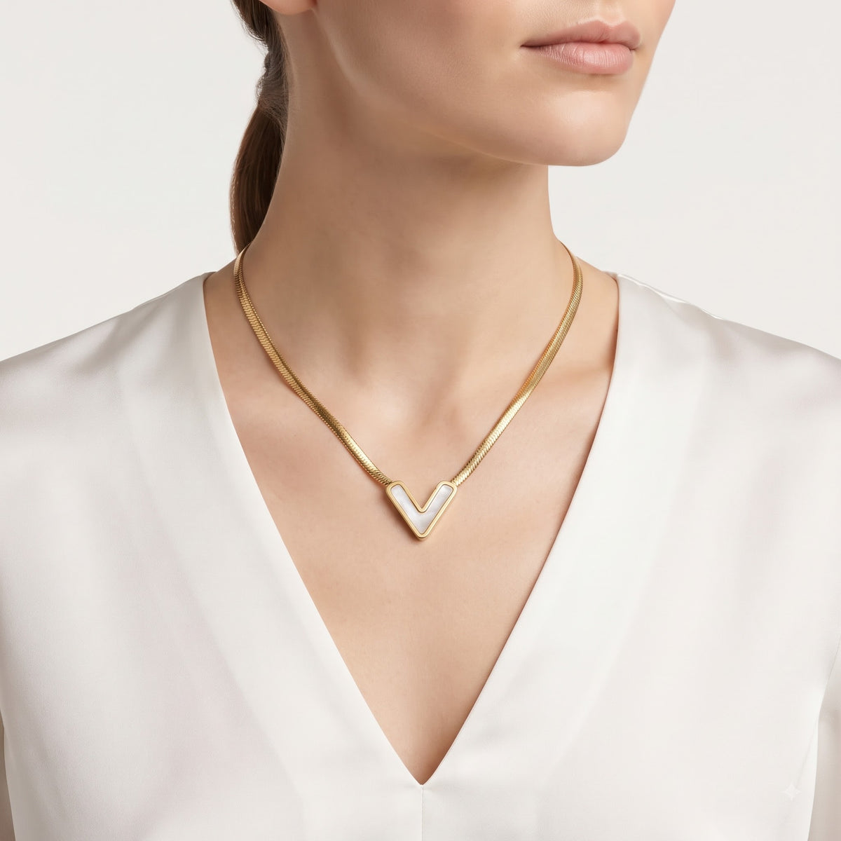 Golden V-Frame Herringbone Necklace