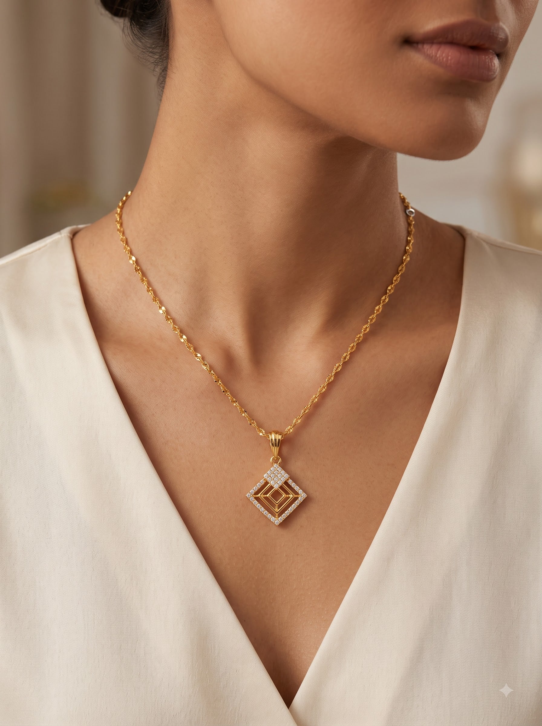 Dual Tone Teardrop Pendant Necklace