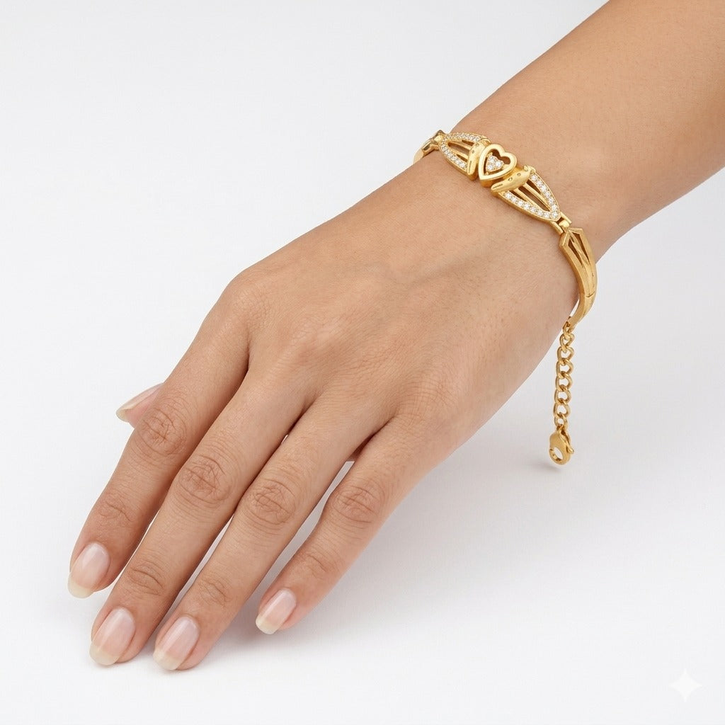 Elegant Heart Wings Gold Bracelet