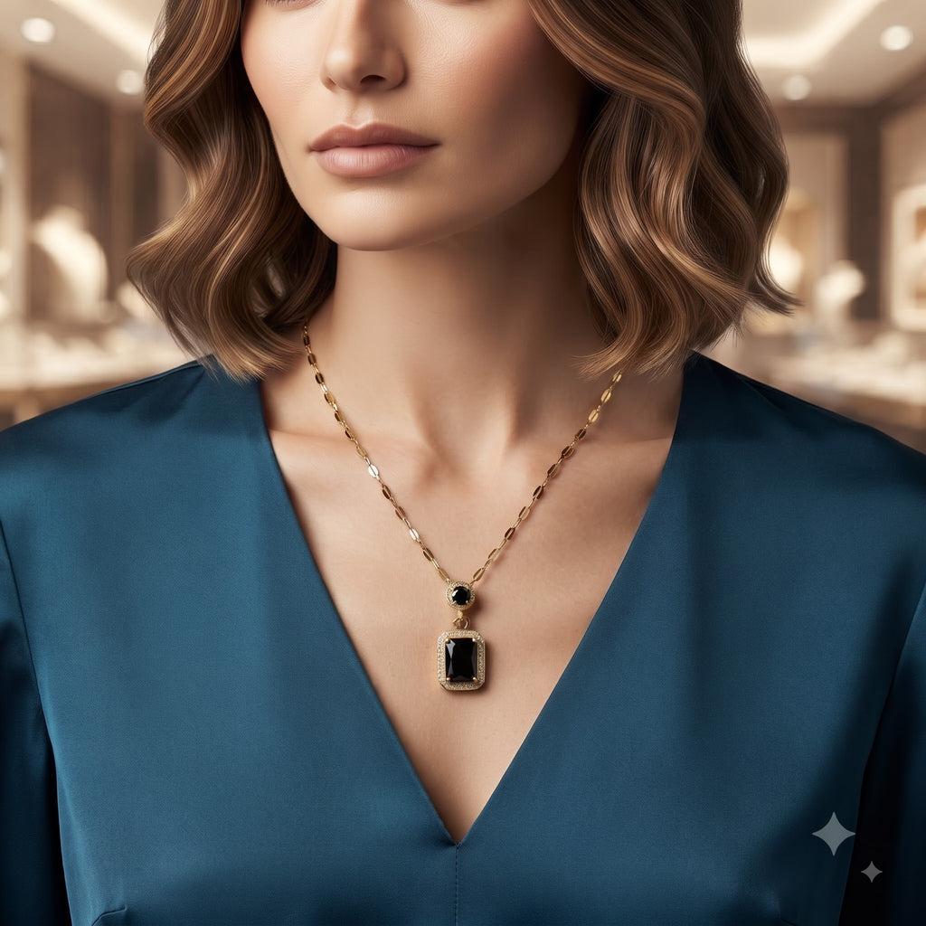 Black Onyx Halo Pendant Necklace
